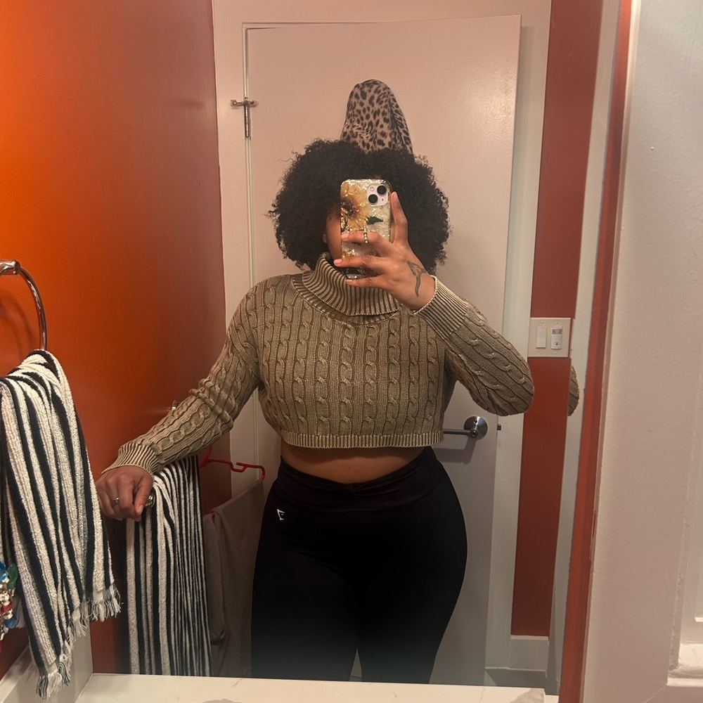 Fashion Nova Cable Knit Cropped Sweater - Brown